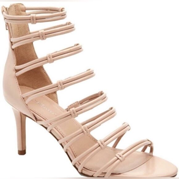 Like New BCBGeneration Maria Nude Beige Stiletto Zip-Up Strappy Heels- Size 10 - Picture 1 of 9